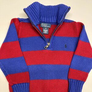 Polo Ralph Lauren Quarter Zip Sweater Toddler Size 3T Royal Blue/Red Stripes